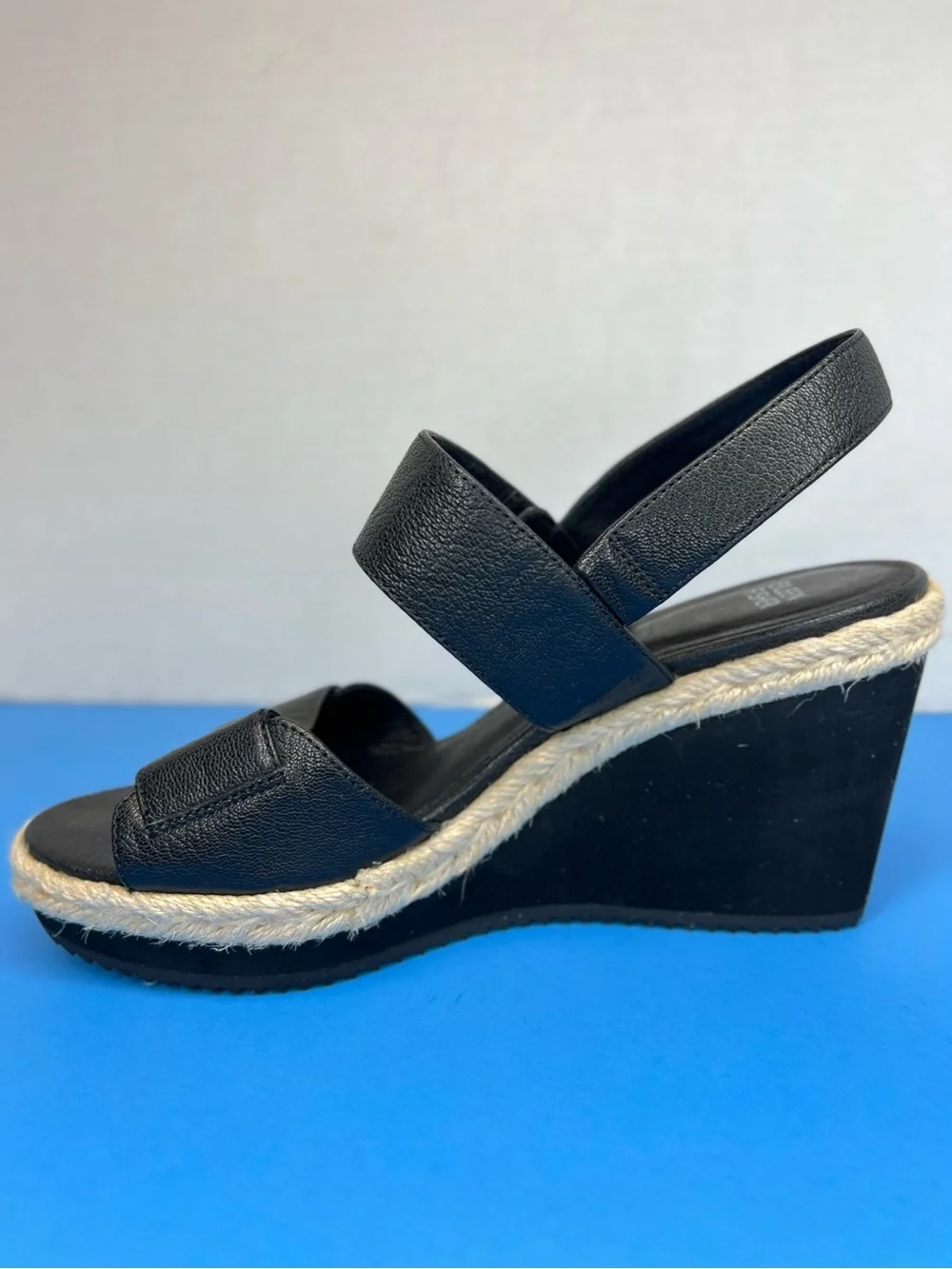 Eileen Fisher Winnie Womens Tumbled Leather Wedge Espradilles Black Sz 8M LKNW